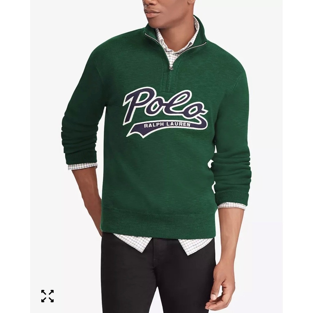 Polo Ralph Lauren Green Half Zip Logo Patch Sweater Size Large